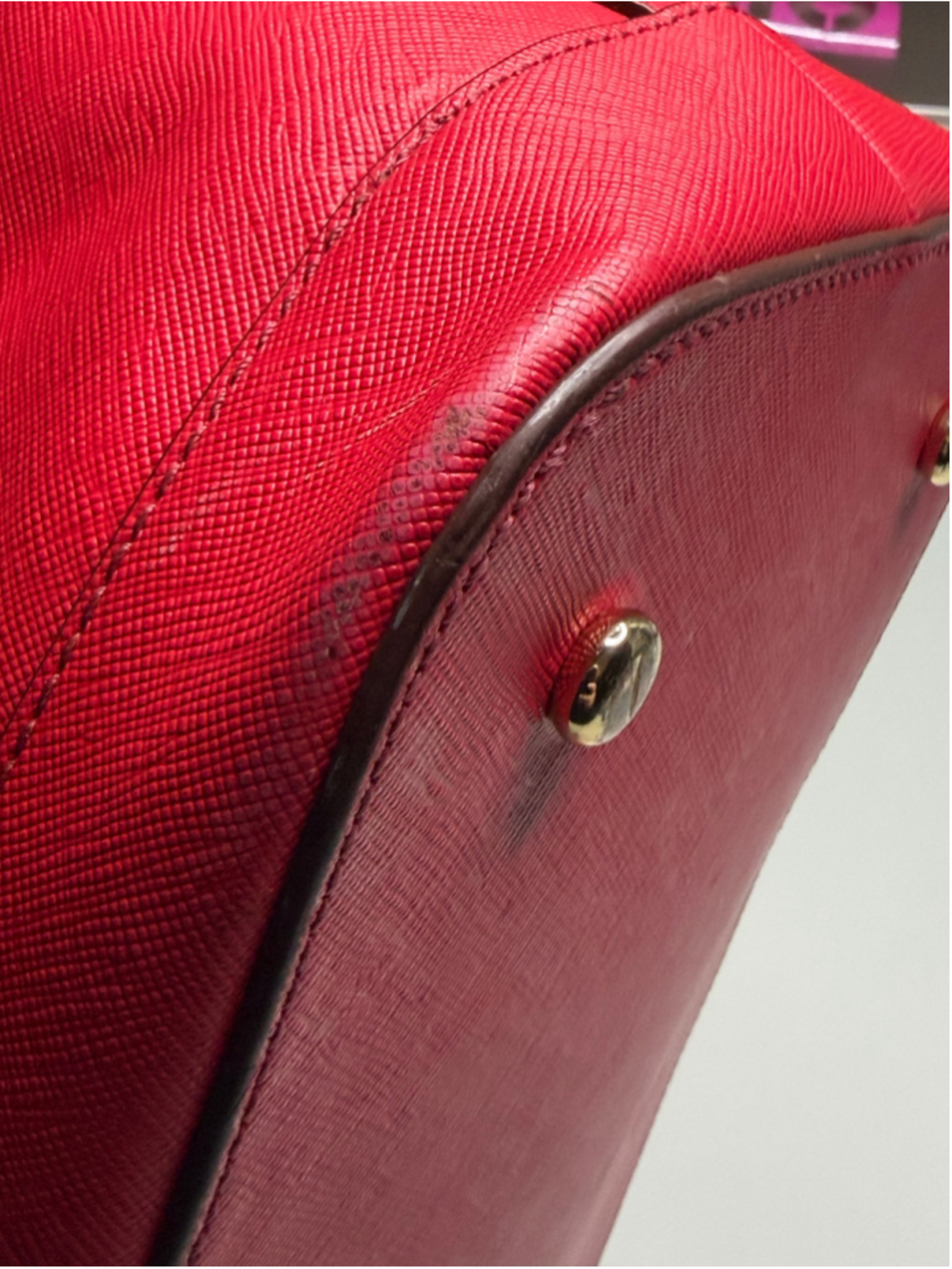 Women's Henri Bendel Deep Pink Saffiano Leather Tote Bag One Size - Picture 4 of 11